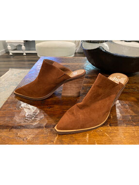 BP Nordstrom Womens Mule Summer/Fall Shoes.Brown Leather Stacked Heels.New.(8)